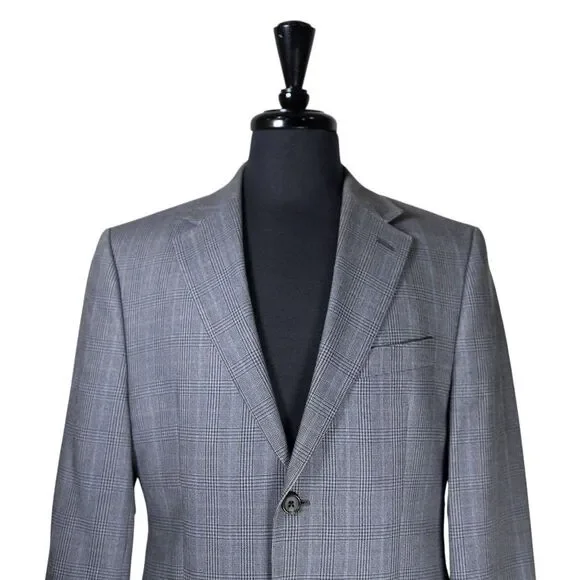 Ralph Lauren Mens Blazer 38S Gray Blue Plaid Sport Coat Slim Jacket Silk Wool - Picture 5 of 8